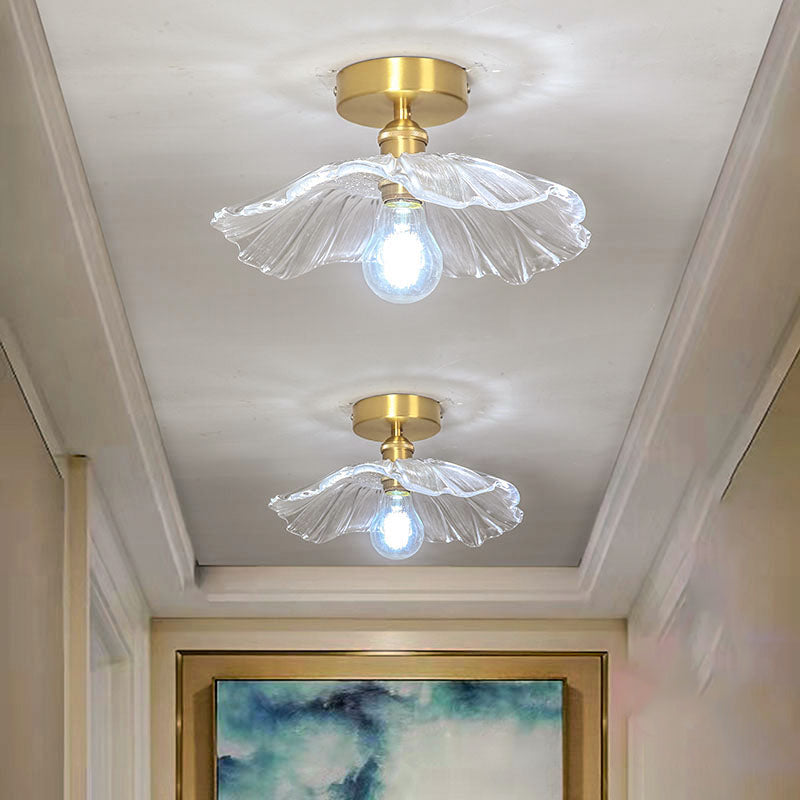 Metal Flower Shape Flush Mount in Colonial Style Copper Ceiling Light