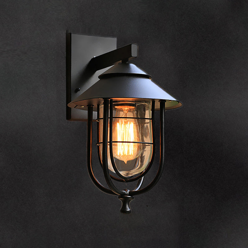 Semplice illuminazione a parete in stile industriale in vetro sconce in nero