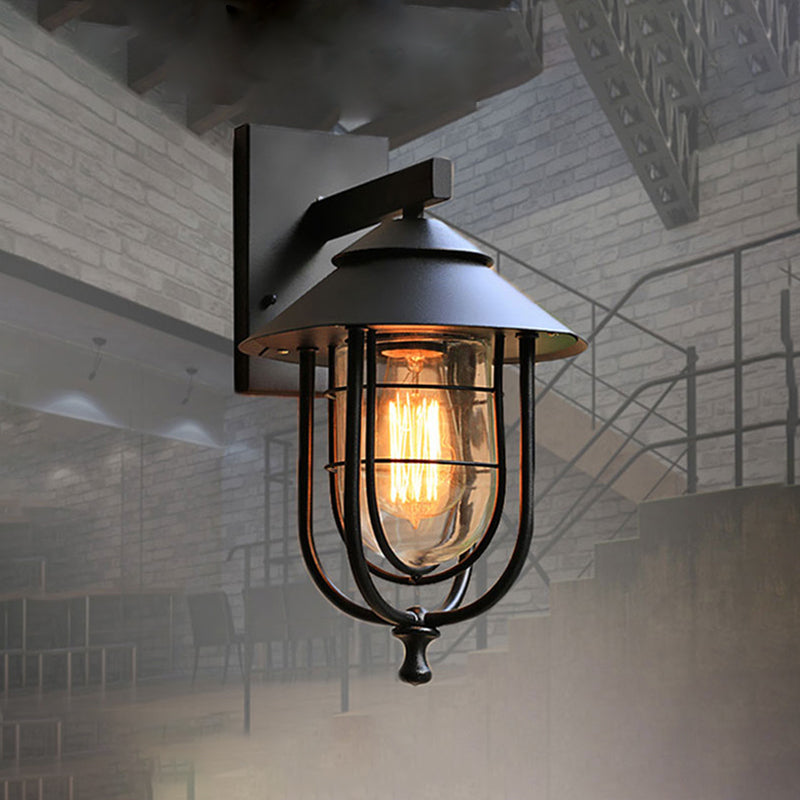 Semplice illuminazione a parete in stile industriale in vetro sconce in nero