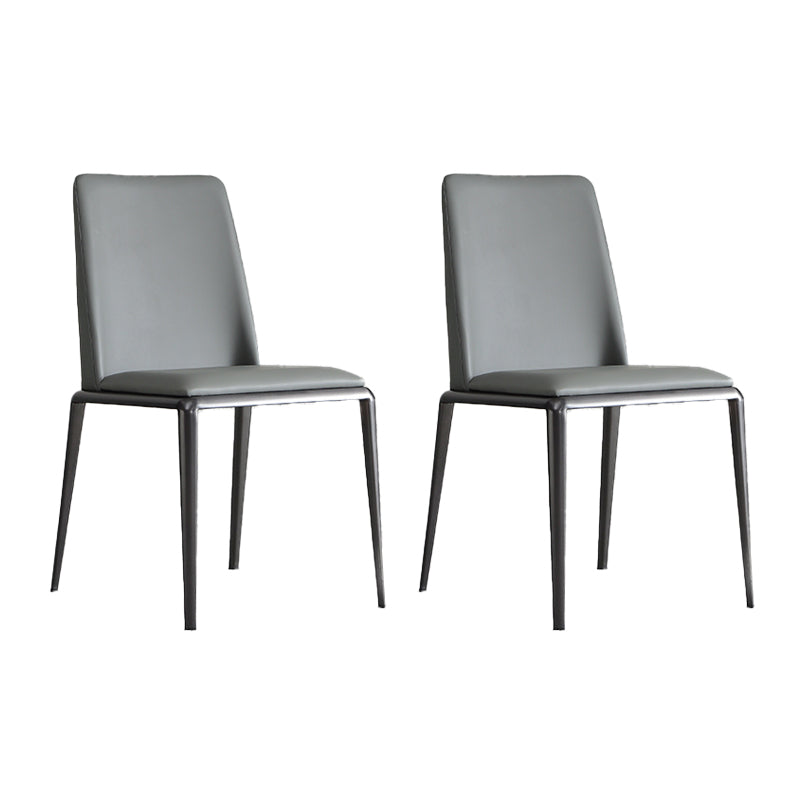 Contemporary Solid Back Armless Side Chairs Leather Dining Chairs for Home (Set of 2)