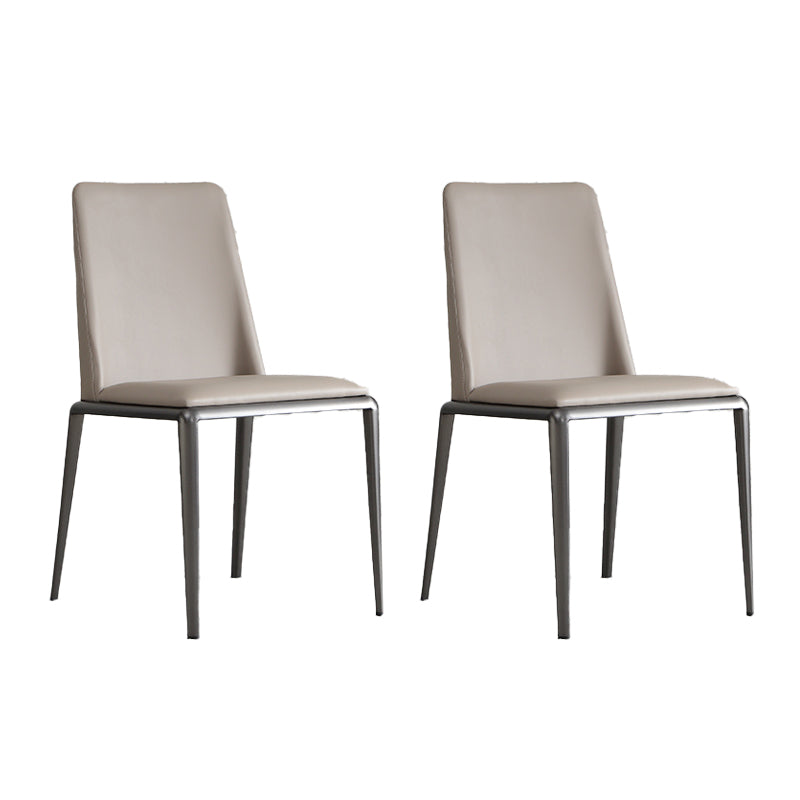 Contemporary Solid Back Armless Side Chairs Leather Dining Chairs for Home (Set of 2)