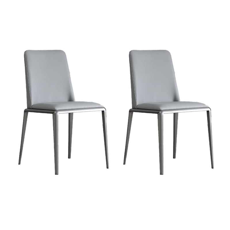 Contemporary Solid Back Armless Side Chairs Leather Dining Chairs for Home (Set of 2)