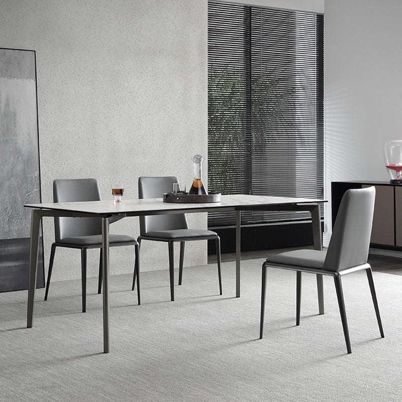Sillas laterales contemporáneas sin brazos con respaldo sólido, sillas de comedor de cuero para el hogar (juego de 2)