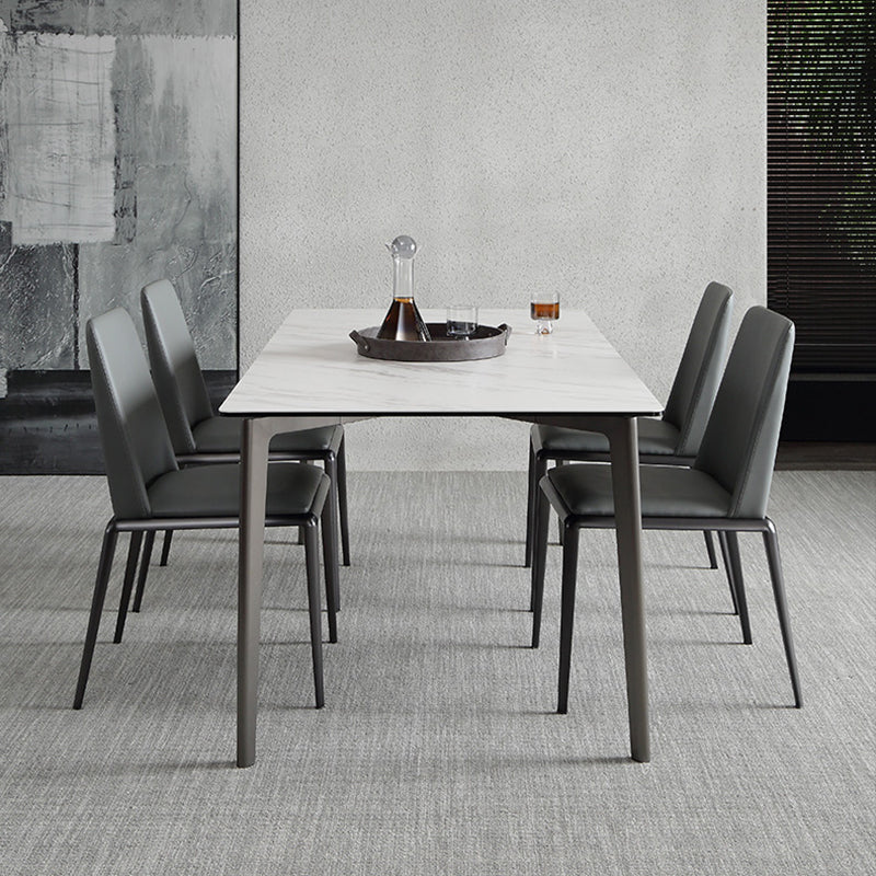 Sillas laterales contemporáneas sin brazos con respaldo sólido, sillas de comedor de cuero para el hogar (juego de 2)