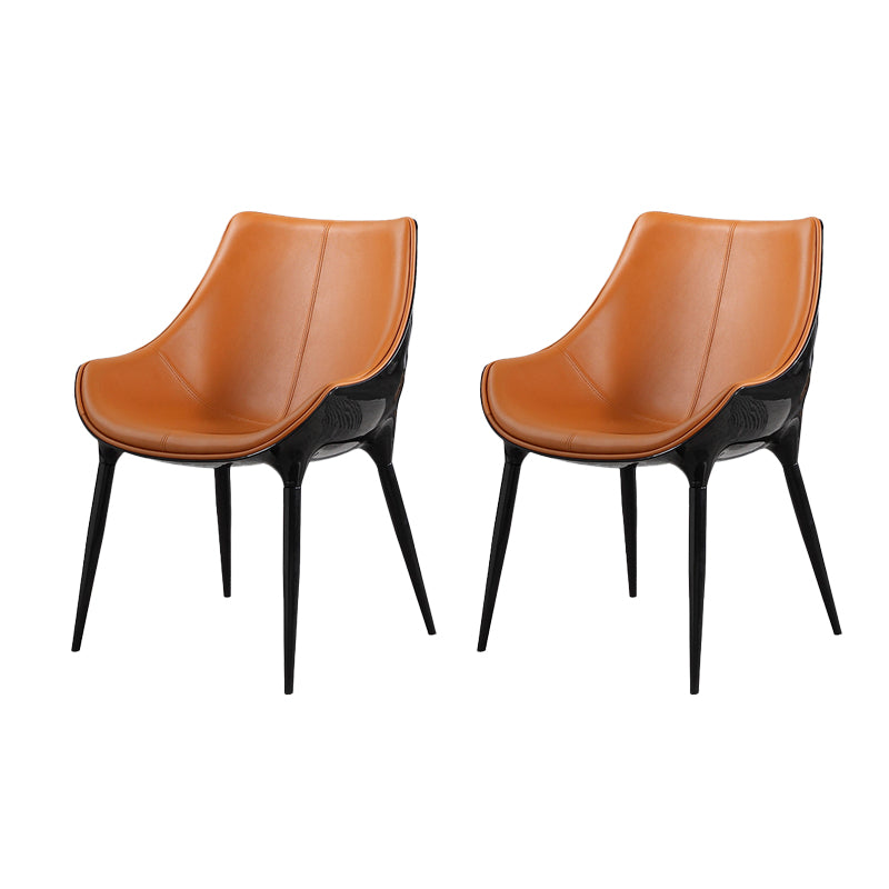 Minimalist Style Leather Dining Arm Chairs Solid Back Chairs for Kitchen (Set of 2)