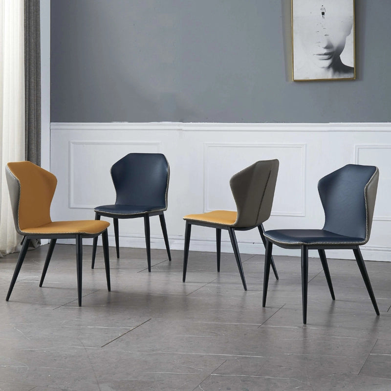 Silla lateral de comedor de cuero y metal industrial Silla lateral con respaldo de orejas para comedor (juego de 2)