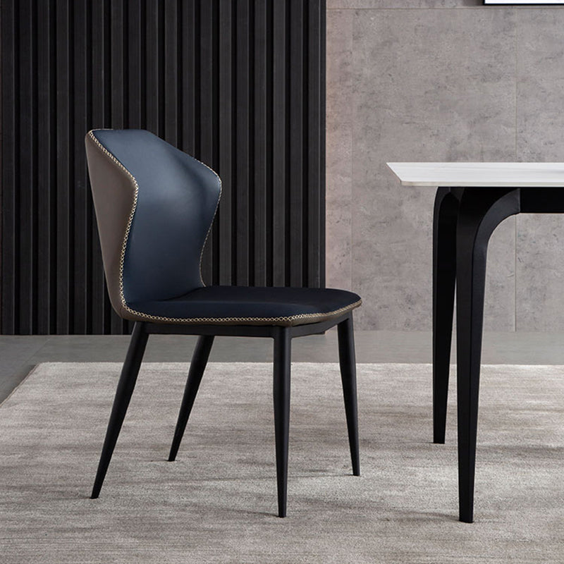 Silla lateral de comedor de cuero y metal industrial Silla lateral con respaldo de orejas para comedor (juego de 2)
