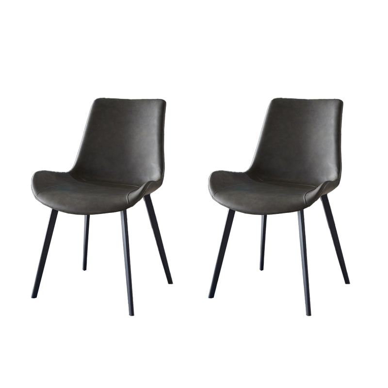 Modern Leather Restaurant Side Chair Matte Finish Solid Back Dining Chair (Set of 2)