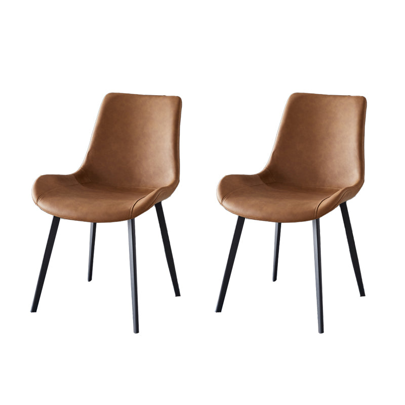 Modern Leather Restaurant Side Chair Matte Finish Solid Back Dining Chair (Set of 2)