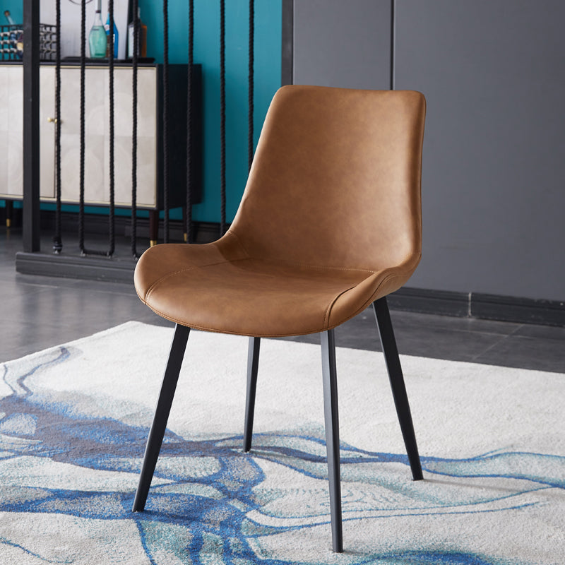 Silla auxiliar de cuero moderna para restaurante, silla de comedor con respaldo sólido y acabado mate (juego de 2)