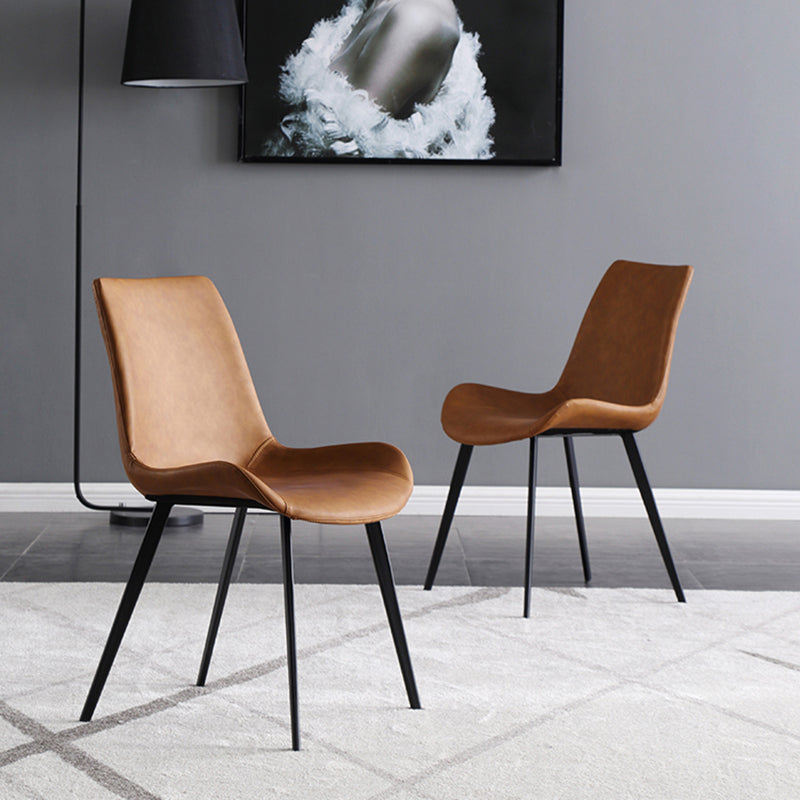 Silla auxiliar de cuero moderna para restaurante, silla de comedor con respaldo sólido y acabado mate (juego de 2)