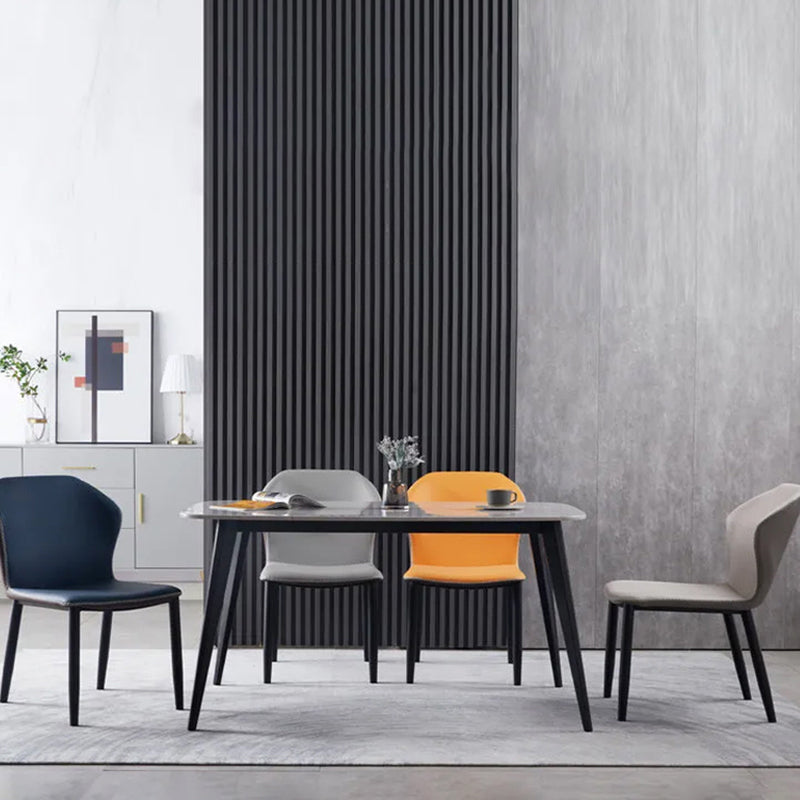 Silla auxiliar de cuero moderna para el hogar, silla de comedor con respaldo de orejas y acabado mate (juego de 2)