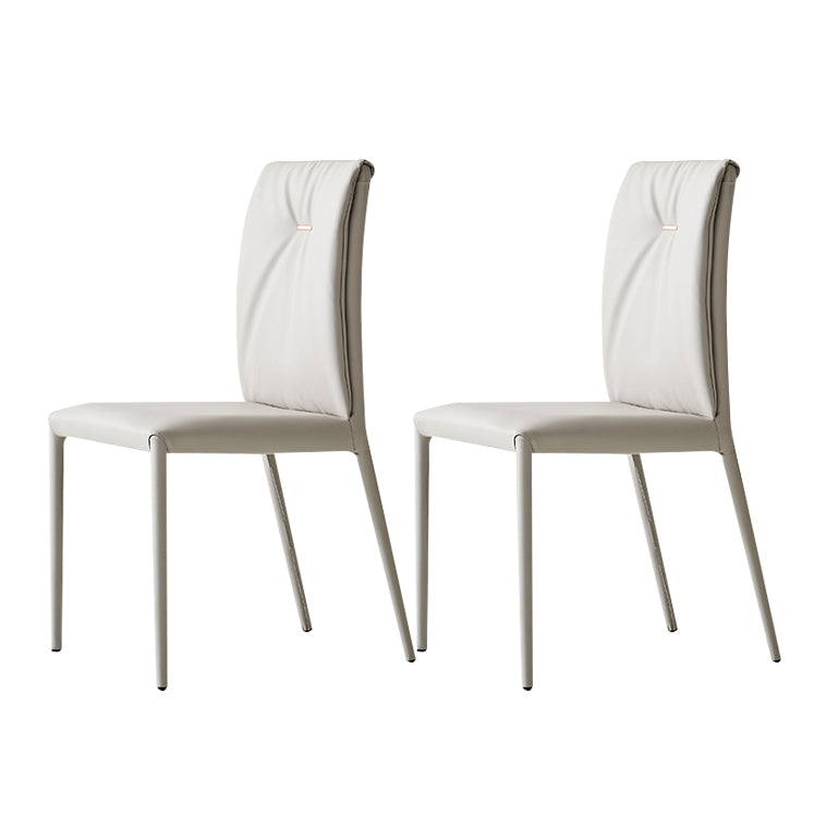 Contemporary Style Leather Dining Side Chairs Solid Back Armless Chairs (Set of 2)