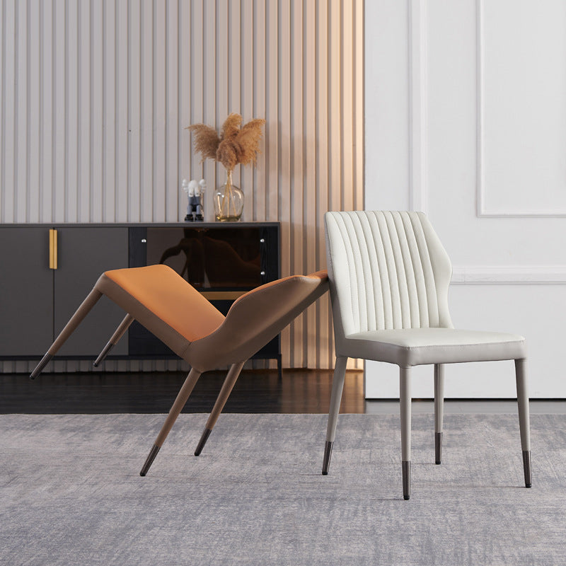 Moderne stijl armloze zijstoelen stevige lederen eetkamerstoelen voor de keuken (set van 2)
