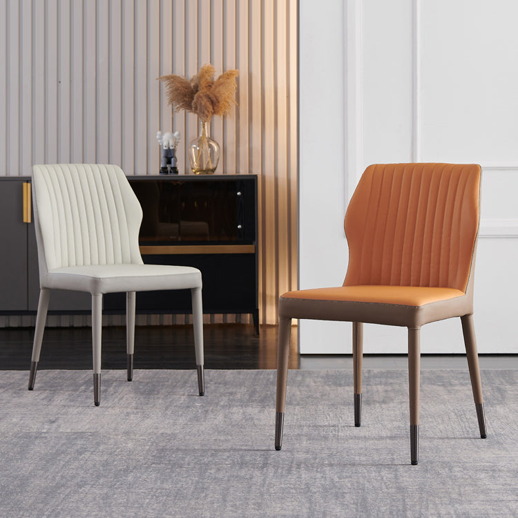 Moderne stijl armloze zijstoelen stevige lederen eetkamerstoelen voor de keuken (set van 2)