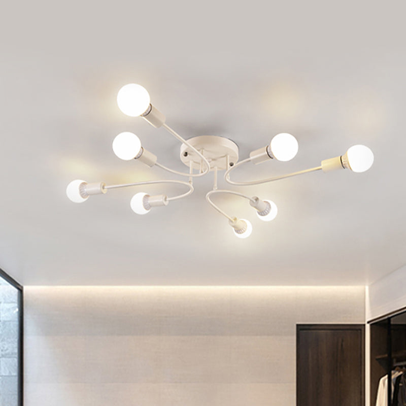 Starburst Semi Flush Mount Lighting Nordic Metal 6/8/10 Lights White/Gold/Black Ceiling Flush Light for Bedroom