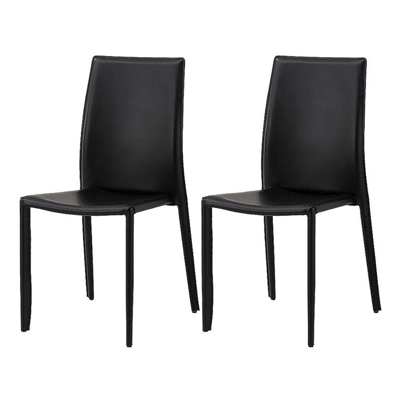 Minimalist Style Stacking Dining Chairs Solid Back Leather Chairs for Home (Set of 2)