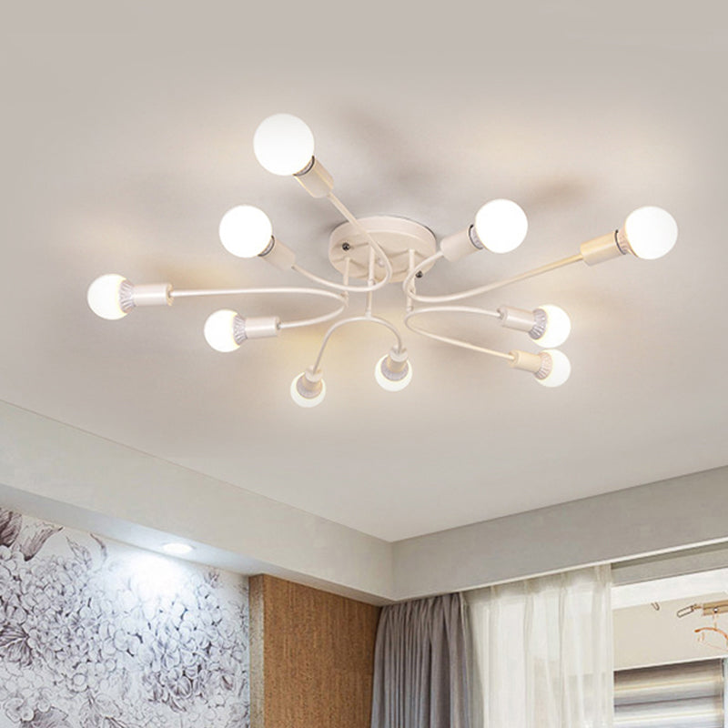 Starburst Semi Flush Mount Lighting Nordic Metal 6/8/10 Lights White/Gold/Black Ceiling Flush Light for Bedroom