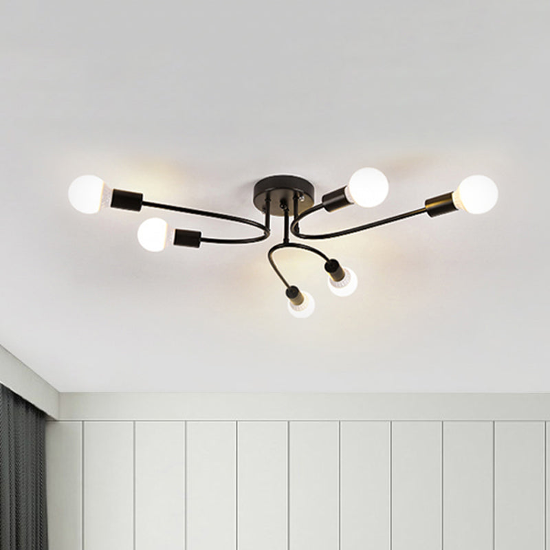 Starburst Semi Flush Mount Lighting Nordic Metal 6/8/10 Lights White/Gold/Black Ceiling Flush Light for Bedroom