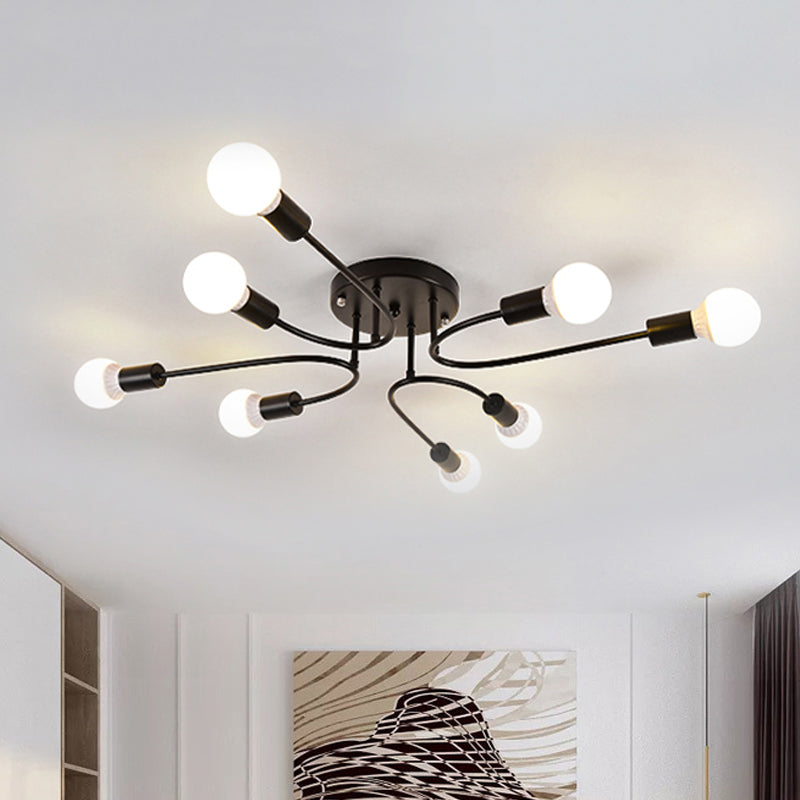 Starburst Semi Flush Mount Lighting Nordic Metal 6/8/10 Lights White/Gold/Black Ceiling Flush Light for Bedroom
