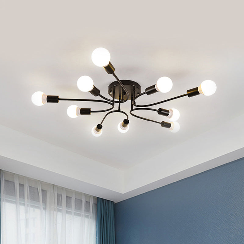 Starburst Semi Flush Mount Lighting Nordic Metal 6/8/10 Lights White/Gold/Black Ceiling Flush Light for Bedroom