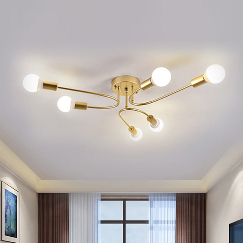 Starburst Semi Flush Mount Lighting Nordic Metal 6/8/10 Lights White/Gold/Black Ceiling Flush Light for Bedroom