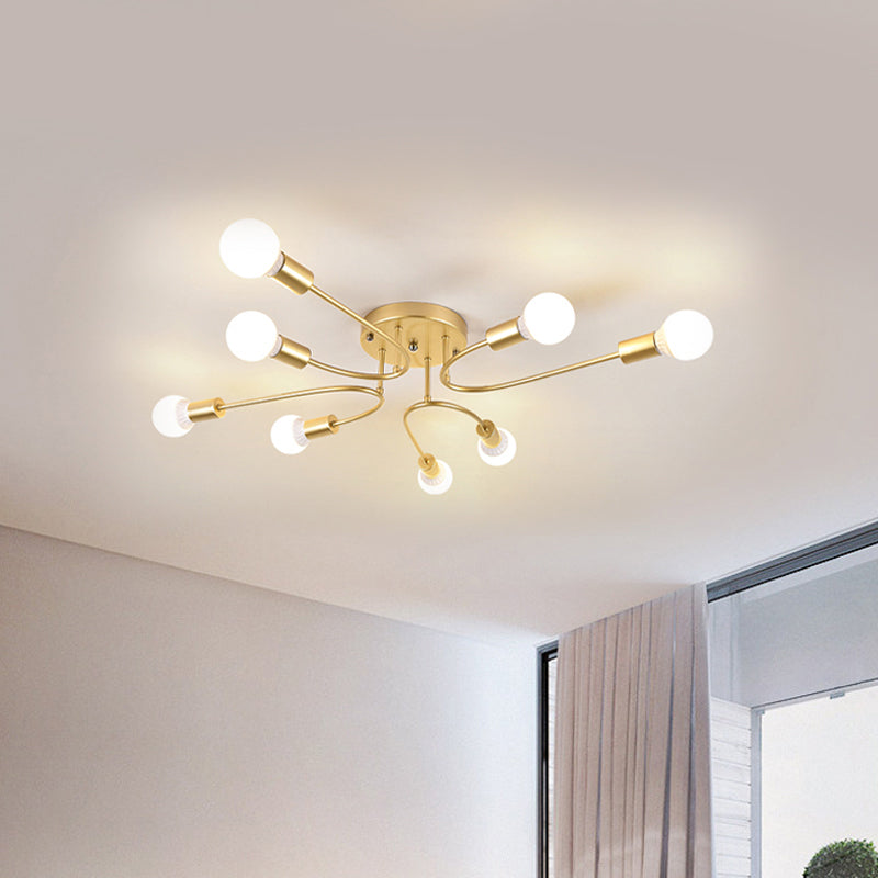 Starburst Semi Flush Mount Lighting Nordic Metal 6/8/10 Lights White/Gold/Black Ceiling Flush Light for Bedroom