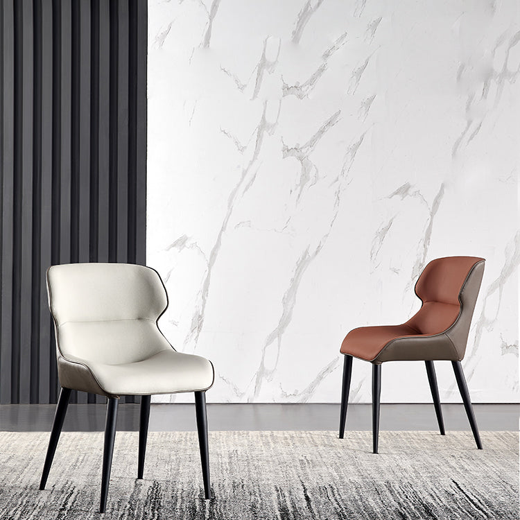 Sillón de interior contemporáneo con respaldo de alas, silla de comedor tapizada de metal (juego de 2)