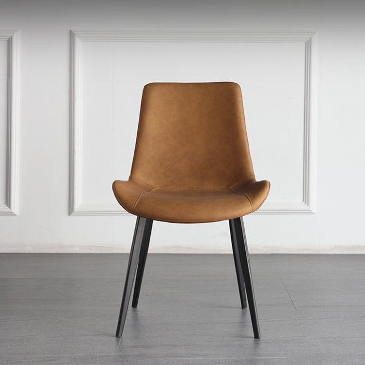 Sillas de comedor de cuero estilo moderno con respaldo macizo y 4 patas negras (juego de 2)