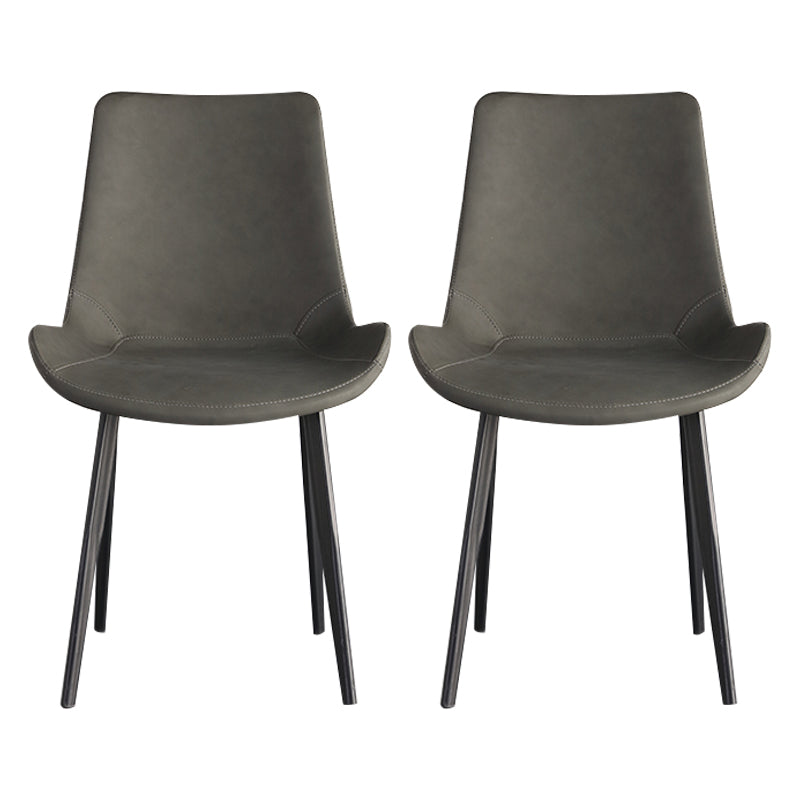 Contemporary Style Leather Dining Chairs Solid Back Chairs with 4 Black Legs (Set of 2)