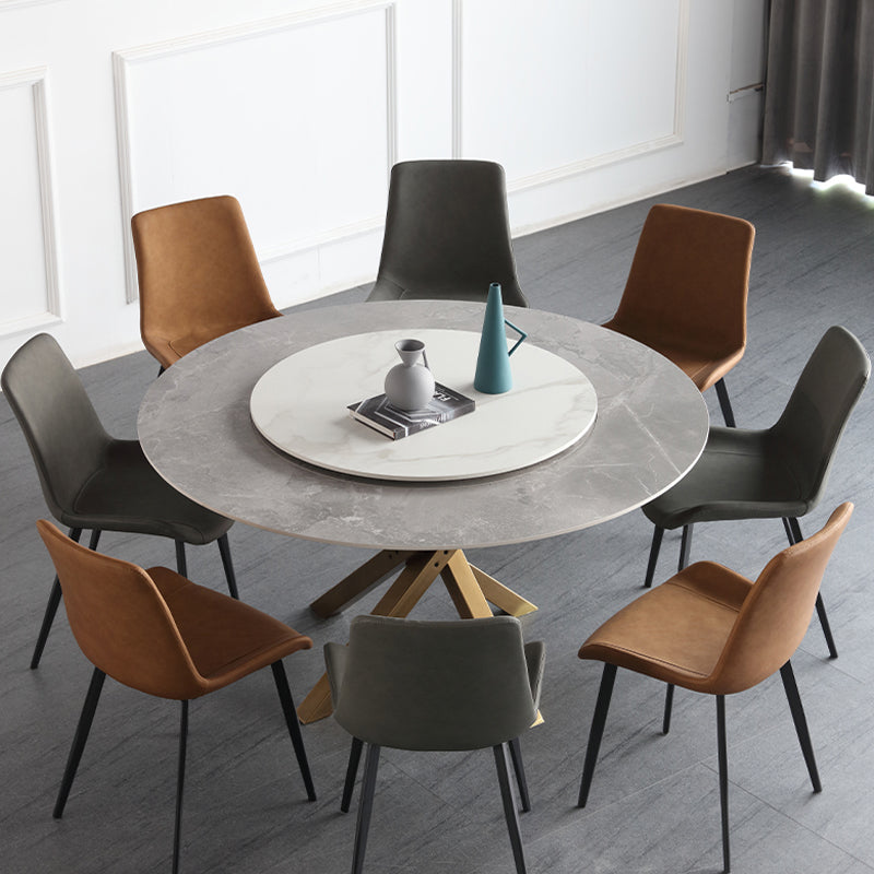 Sillas de comedor de cuero estilo moderno con respaldo macizo y 4 patas negras (juego de 2)