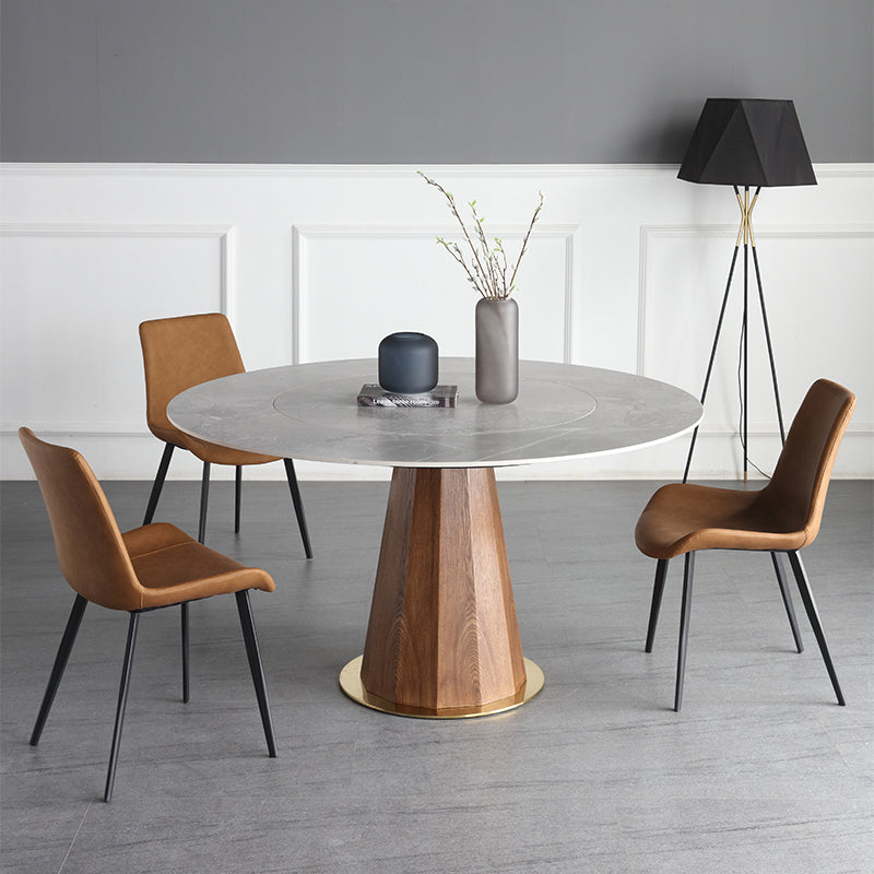Sillas de comedor de cuero estilo moderno con respaldo macizo y 4 patas negras (juego de 2)