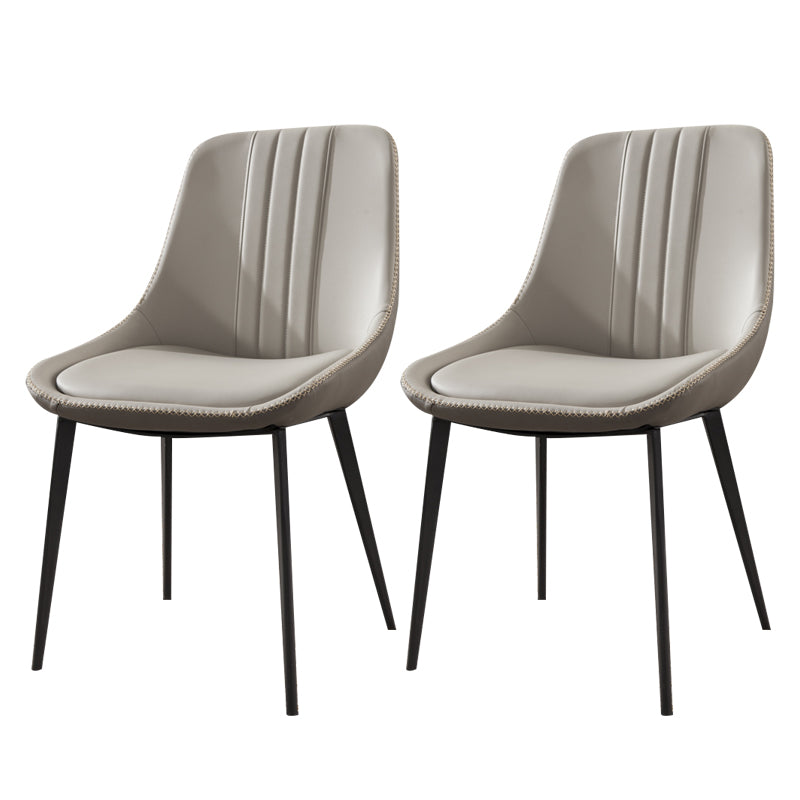 Contemporary Metal Armless Chair Leather Dining Chairs for Restaurant Use (Set of 2)