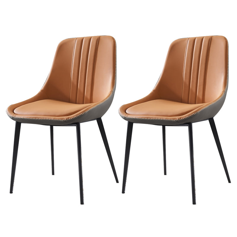 Contemporary Metal Armless Chair Leather Dining Chairs for Restaurant Use (Set of 2)