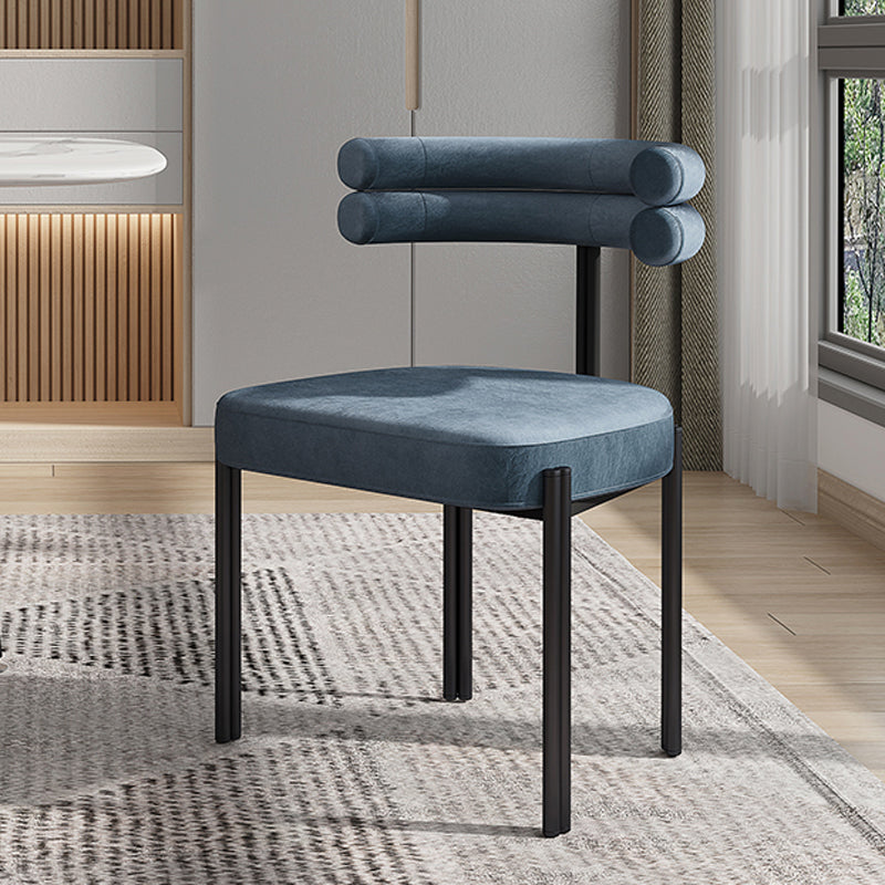Silla lateral casera de estilo moderno, silla de comedor tapizada de metal con respaldo abierto