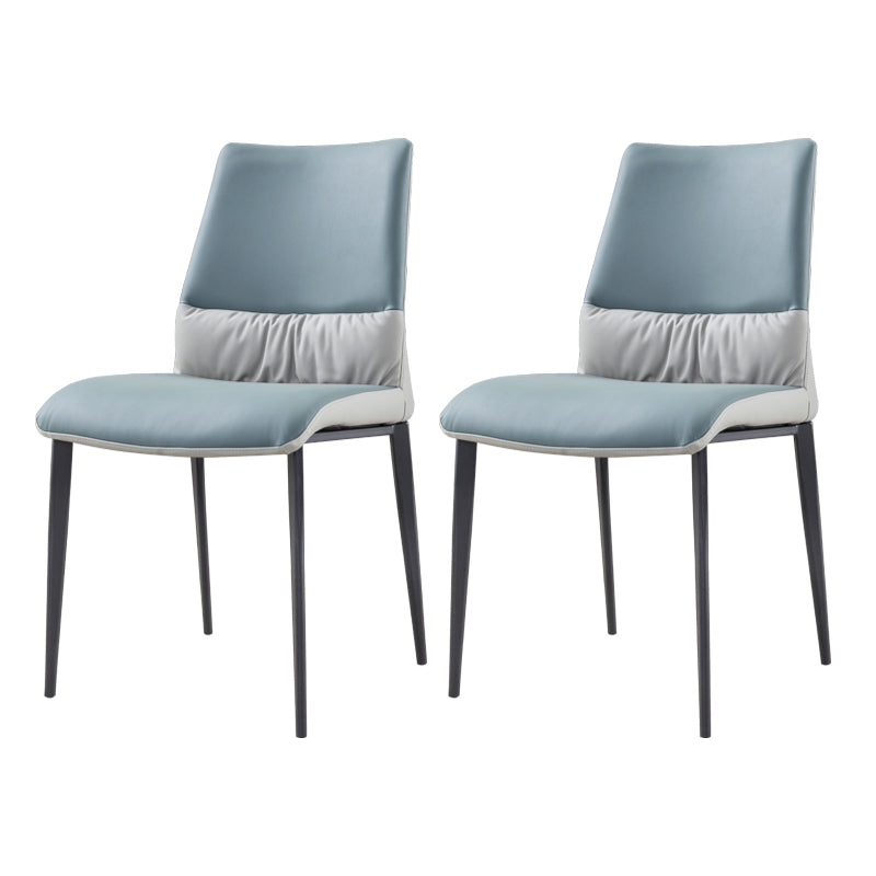 Chaises de salle à manger industrielles en métal, chaise sans accoudoirs en similicuir pour usage domestique (Ensemble de 2)