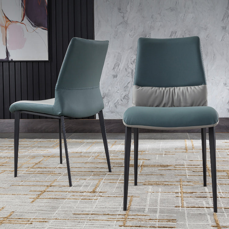 Chaises de salle à manger industrielles en métal, chaise sans accoudoirs en similicuir pour usage domestique (Ensemble de 2)