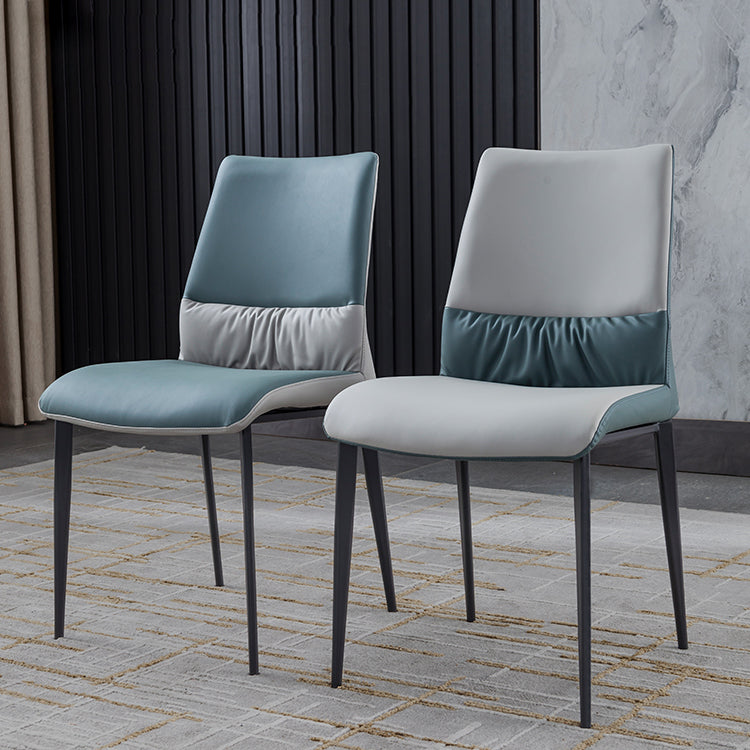 Chaises de salle à manger industrielles en métal, chaise sans accoudoirs en similicuir pour usage domestique (Ensemble de 2)