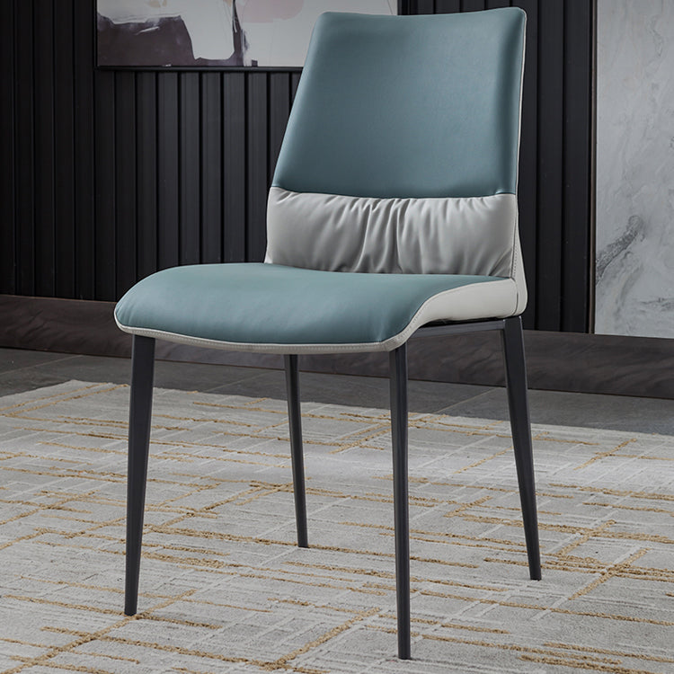 Chaises de salle à manger industrielles en métal, chaise sans accoudoirs en similicuir pour usage domestique (Ensemble de 2)
