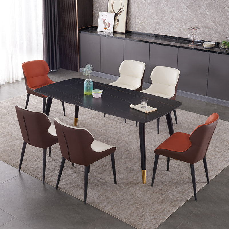 Silla de comedor moderna de piel sintética, sillón de metal para uso doméstico (juego de 2)
