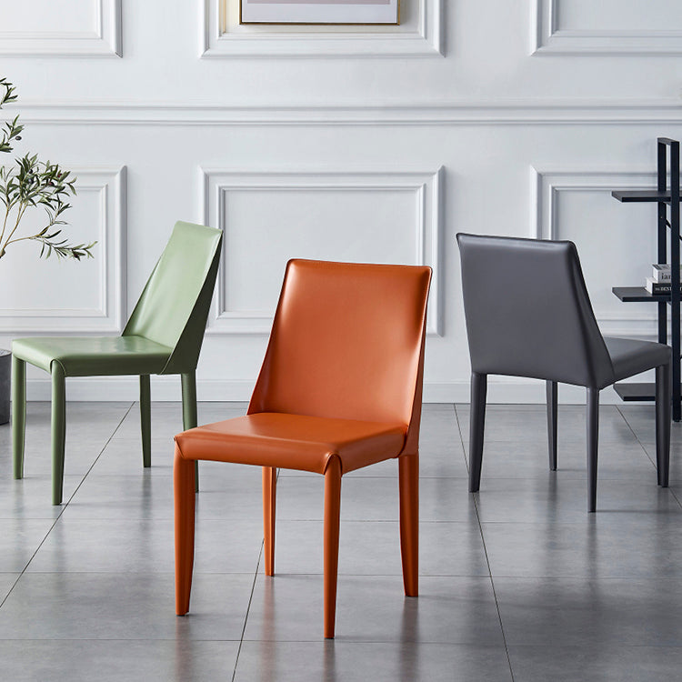 Silla de comedor de cuero moderna, silla sin brazos de metal para uso doméstico (juego de 2)