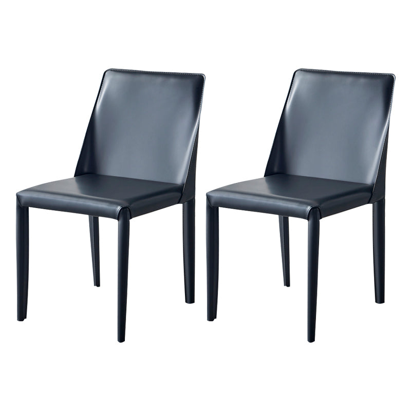 Silla de comedor de cuero moderna, silla sin brazos de metal para uso doméstico (juego de 2)
