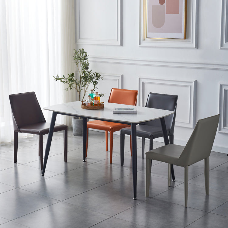 Silla de comedor de cuero moderna, silla sin brazos de metal para uso doméstico (juego de 2)