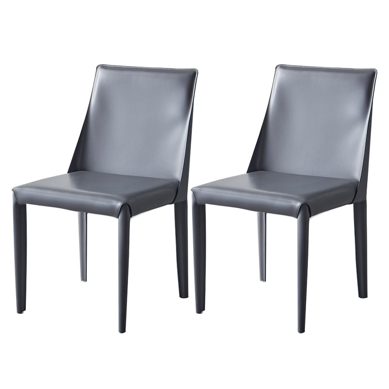 Silla de comedor de cuero moderna, silla sin brazos de metal para uso doméstico (juego de 2)