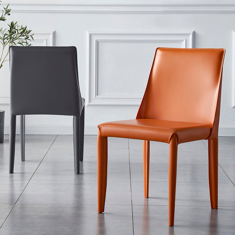 Silla de comedor de cuero moderna, silla sin brazos de metal para uso doméstico (juego de 2)
