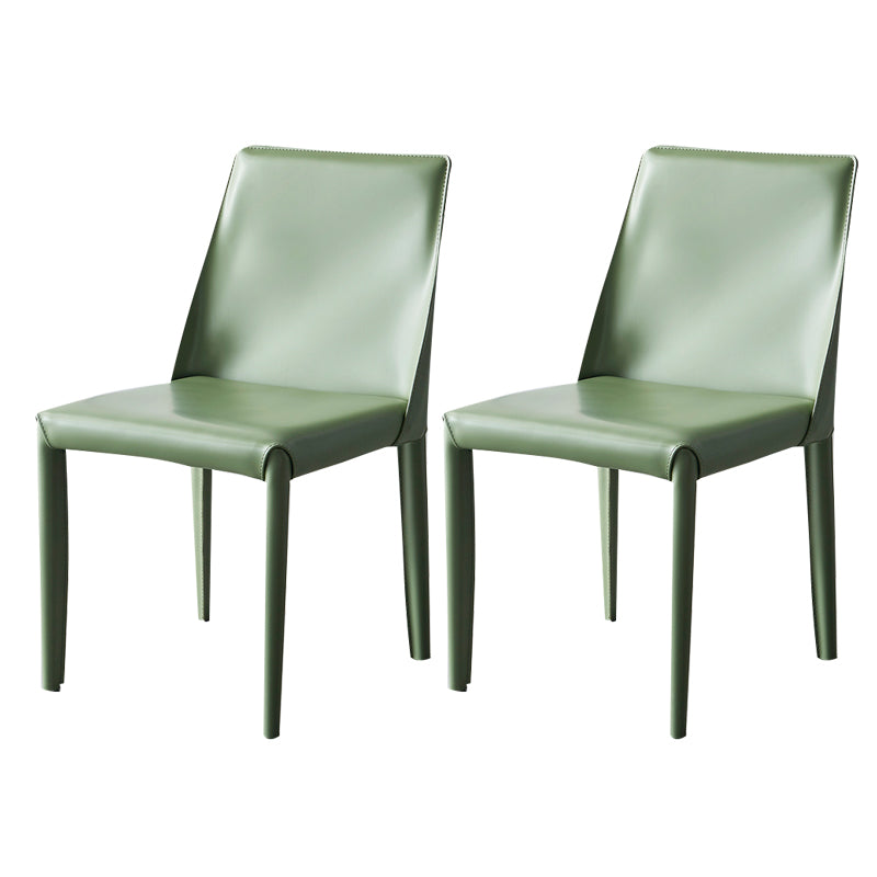Silla de comedor de cuero moderna, silla sin brazos de metal para uso doméstico (juego de 2)