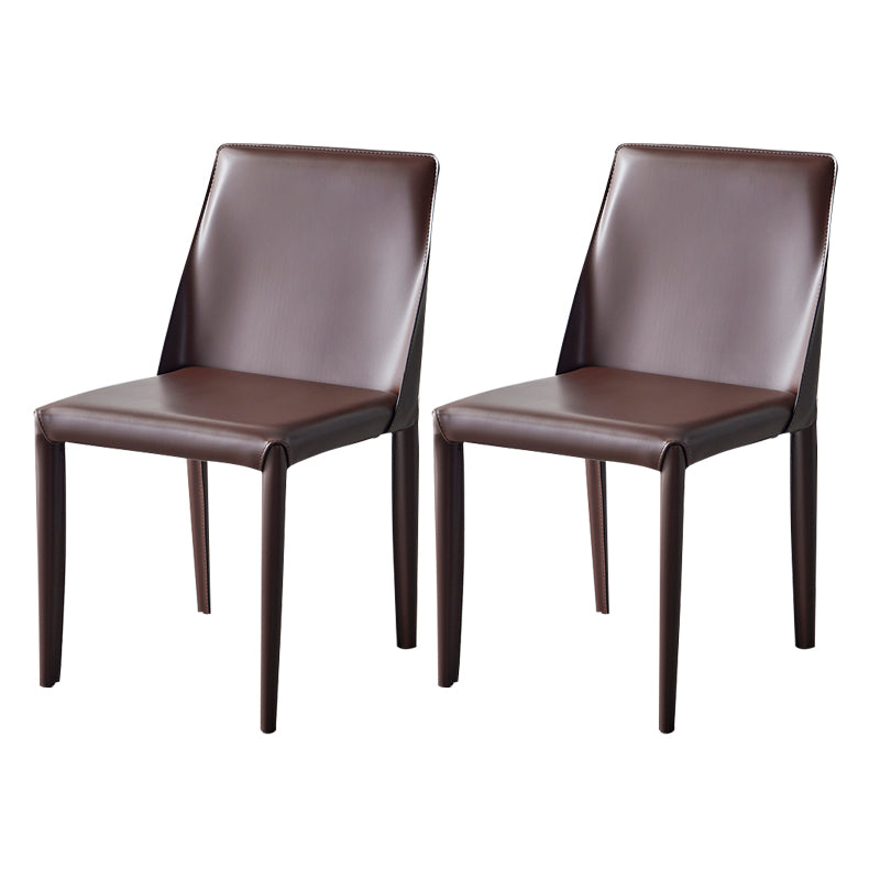 Chaise de salle à manger moderne en cuir, chaise sans accoudoirs en métal pour usage domestique (Ensemble de 2)