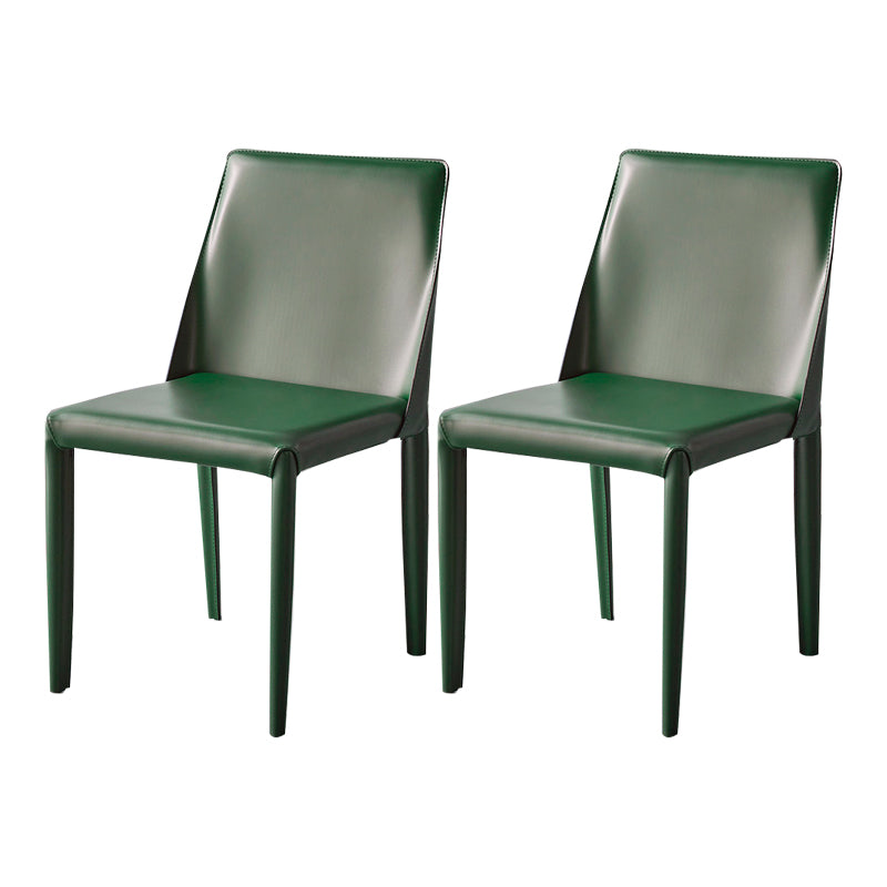Silla de comedor de cuero moderna, silla sin brazos de metal para uso doméstico (juego de 2)