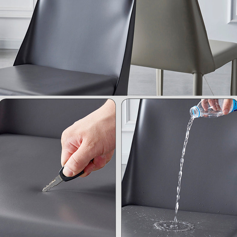 Silla de comedor de cuero moderna, silla sin brazos de metal para uso doméstico (juego de 2)