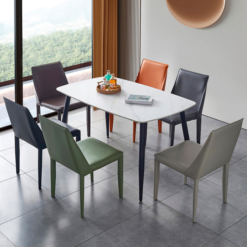 Silla de comedor de cuero moderna, silla sin brazos de metal para uso doméstico (juego de 2)